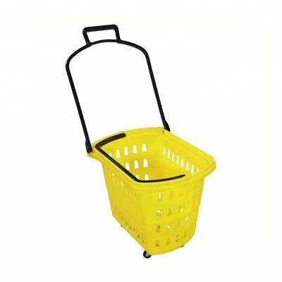 Supermarket Plastic Roll Shopping Basket With 4 wheels