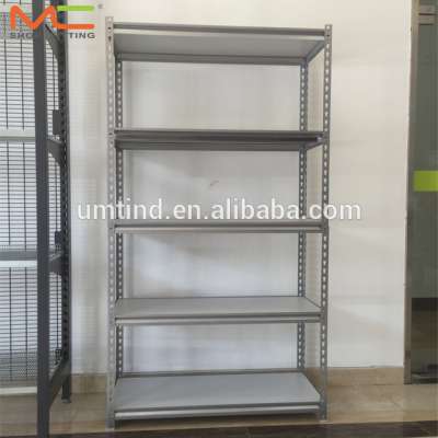 Steel slotted angle light duty rack with MDF shelves