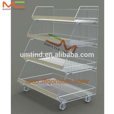 4 tiers folding Mesh Stacking Basket, promotion basket with wheels