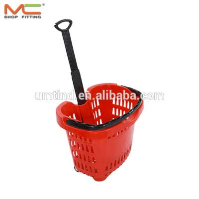 plastic shopping basket with wheels, plastic shopping cart